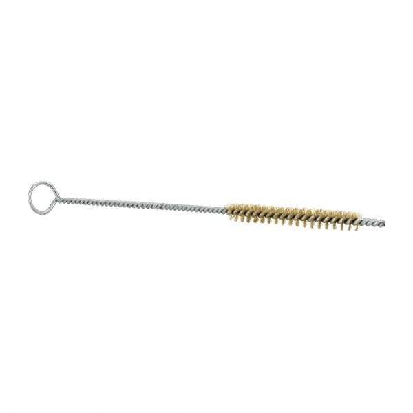 Schaefer Brush - 3" Long x 3/8" Diam Brass Long Handle Wire Tube Brush - Single Spiral, 27" OAL, 0.005" Wire Diam, 0.145" Shank Diam - USA Tool & Supply