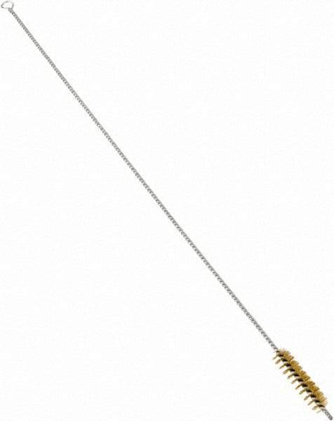 Schaefer Brush - 3" Long x 3/4" Diam Brass Long Handle Wire Tube Brush - Single Spiral, 27" OAL, 0.006" Wire Diam, 3/8" Shank Diam - USA Tool & Supply