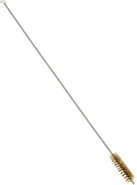 Schaefer Brush - 3" Long x 7/8" Diam Brass Long Handle Wire Tube Brush - Single Spiral, 27" OAL, 0.006" Wire Diam, 3/8" Shank Diam - USA Tool & Supply