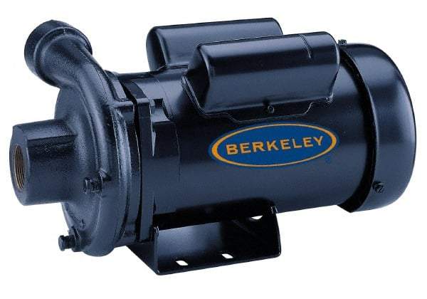 Berkeley - TEFC Motor, 230 Volt, 1 Phase, 2 HP, Cast Iron Straight Pump - 1-1/2 Inch Inlet, 1-1/4 Inch Outlet, 131 Max Head psi, Brass Impeller - USA Tool & Supply