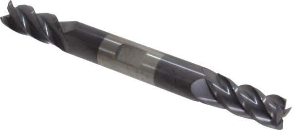 Accupro - 11/32", 3/4" LOC, 3/8" Shank Diam, 3-1/2" OAL, 4 Flute, Solid Carbide Square End Mill - Double End, AlTiN Finish, Spiral Flute, 40° Helix, Centercutting, Right Hand Cut, Right Hand Flute - USA Tool & Supply