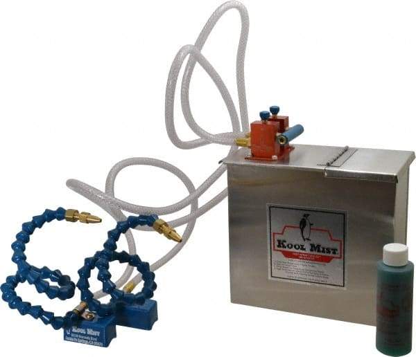 Kool Mist - 2 Outlet, 1 Gal Tank Capacity, Stainless Steel Tank Mist Coolant System - 4' Coolant Line Length, 18" Hose Length, 5/16" Nozzle Diam - USA Tool & Supply