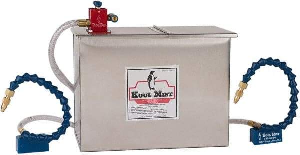 Kool Mist - 2 Outlet, 1 Gal Tank Capacity, Stainless Steel Tank Mist Coolant System - 4' Coolant Line Length, 12" Hose Length, 5/16" Nozzle Diam - USA Tool & Supply