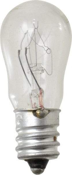 Philips - 6 Watt, 120 & 130 Volt, Incandescent Miniature & Specialty S6 Lamp - Candelabra Screw Base, 1 to 19 Equivalent Range, Warm (1,000 to 3,000), Dimmable, 1-7/8" OAL - USA Tool & Supply