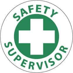 NMC - Safety Supervisor, Hard Hat Label - Green on White, 2" Thick, For Accident Prevention - USA Tool & Supply