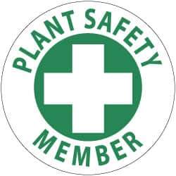 NMC - Plant Safety Member, Hard Hat Label - Green on White, 2" Thick, For Accident Prevention - USA Tool & Supply