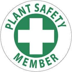 NMC - Plant Safety Member, Hard Hat Label - Green on White, 2" Thick, For Accident Prevention - USA Tool & Supply