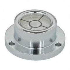 Geier & Bluhm, Inc. - 1 Inch Base Diameter x 0.44 Inch Overall Height, 1 Circle, Brass Bull's Eye Circular Level - 0.22 Inch Vial Diameter, 1/2 Inch Inner Diameter, 0.093 Inch Mounting Hole Diameter, 0.1 Inch Sensitivity, -40 to 160°F, Cross Lines - USA Tool & Supply