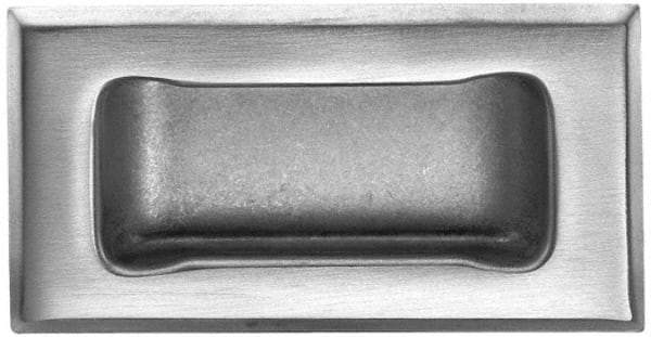 Made in USA - 4" Overall Width x 2" Overall Height, 0.63" Recess Depth, Satin Recessed Pull - Stainless Steel, 1.4" Recess Height, 3.19" Recess Width, 3.62" Center to Center - USA Tool & Supply