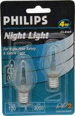 Philips - 4 Watt Incandescent Residential/Office Candelabra Screw Lamp - 2,700°K Color Temp, 16 Lumens, 120 Volts, Dimmable, C7, 3,000 hr Avg Life - USA Tool & Supply