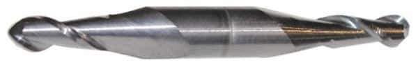 Accupro - 15/64" Diam, 1/2" LOC, 2 Flute Solid Carbide Ball End Mill - AlTiN Finish, Double End, 2-1/2" OAL, 1/4" Shank Diam, Spiral Flute - USA Tool & Supply