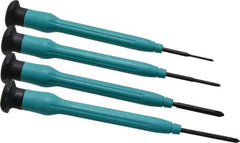 Moody Tools - 4 Piece JIS & Phillips Screwdriver Set - Round Shank, Multi Handle, Bit Sizes: Philips JIS: #000 to #00, Phillips: #0 to #1 - USA Tool & Supply