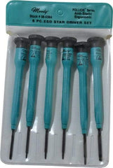 Moody Tools - 6 Piece Torx Screwdriver Set - Round Shank, Multi Handle, Bit Sizes: Torx T3, T4, T5, T6, IP8 & IP10 - USA Tool & Supply