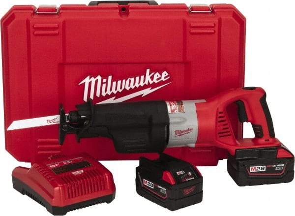 Milwaukee Tool - 28V, 0 to 2,000, 0 to 3,000 SPM, Cordless Reciprocating Saw - 1-1/8" Stroke Length, 15-7/8" Saw Length, 2 Lithium-Ion Batteries Included - USA Tool & Supply