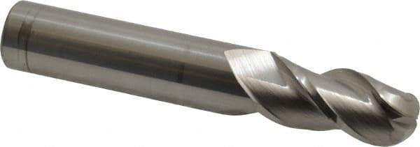 Accupro - 31/64" Diam, 1" LOC, 3 Flute Solid Carbide Ball End Mill - Uncoated, Single End, 3" OAL, 1/2" Shank Diam, Spiral Flute - USA Tool & Supply