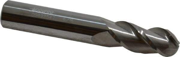 Accupro - 9/16" Diam, 1-1/4" LOC, 3 Flute Solid Carbide Ball End Mill - Uncoated, Single End, 3-1/2" OAL, 9/16" Shank Diam, Spiral Flute - USA Tool & Supply