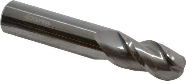 Accupro - 5/8" Diam, 1-1/4" LOC, 3 Flute Solid Carbide Ball End Mill - Uncoated, Single End, 3-1/2" OAL, 5/8" Shank Diam, Spiral Flute - USA Tool & Supply