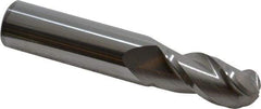 Accupro - 11/16" Diam, 1-1/2" LOC, 3 Flute Solid Carbide Ball End Mill - Uncoated, Single End, 4" OAL, 3/4" Shank Diam, Spiral Flute - USA Tool & Supply