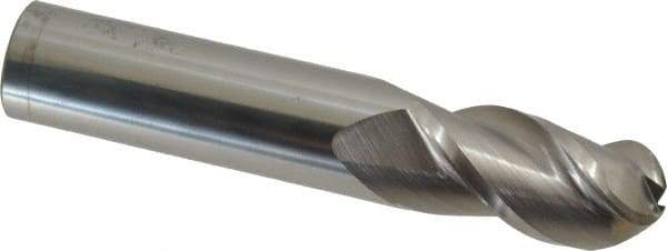 Accupro - 3/4" Diam, 1-1/2" LOC, 3 Flute Solid Carbide Ball End Mill - Uncoated, Single End, 4" OAL, 3/4" Shank Diam, Spiral Flute - USA Tool & Supply