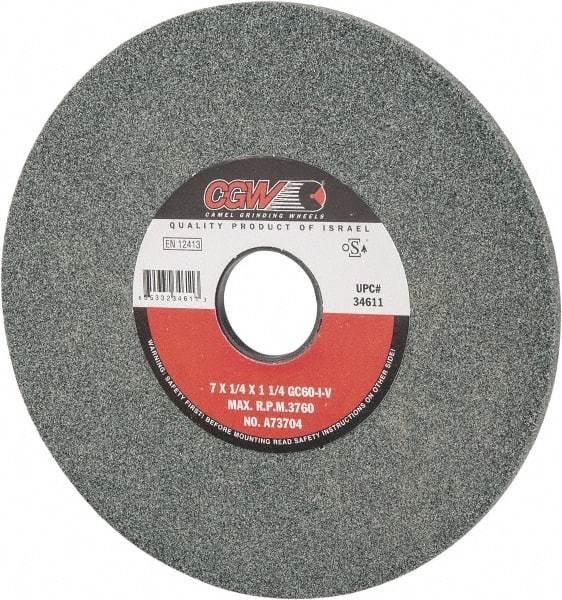 Camel Grinding Wheels - 7" Diam x 1-1/4" Hole x 1/4" Thick, I Hardness, 60 Grit Surface Grinding Wheel - Silicon Carbide, Type 1, Medium Grade, 3,760 Max RPM, Vitrified Bond, No Recess - USA Tool & Supply