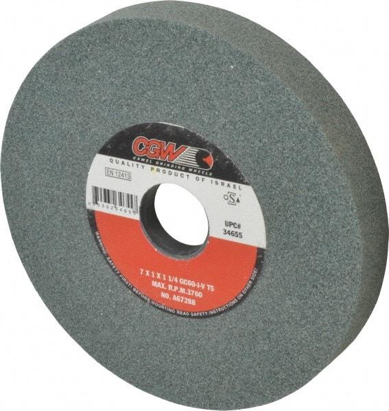 Camel Grinding Wheels - 7" Diam x 1-1/4" Hole x 1" Thick, I Hardness, 60 Grit Surface Grinding Wheel - Silicon Carbide, Type 5, Medium Grade, 3,760 Max RPM, Vitrified Bond, One-Side Recess - USA Tool & Supply