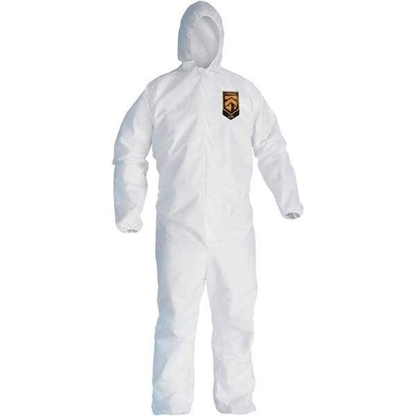 KleenGuard - Size M SMS General Purpose Coveralls - White, Zipper Closure, Elastic Cuffs, Elastic Ankles, Serged Seams - USA Tool & Supply