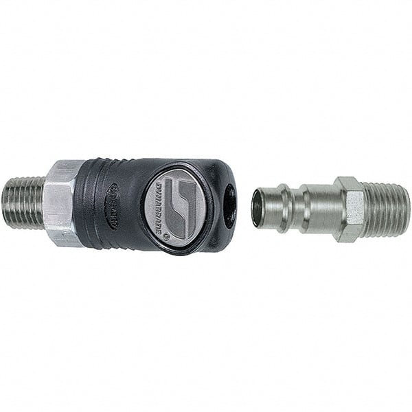 Dynabrade - 2 Piece 1/4" Body 1/4 NPT 150 psi Composite Industrial Pneumatic Coupling Plug Set - USA Tool & Supply