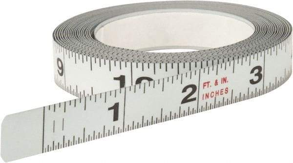 Starrett - 12 Ft. Long x 1/2 Inch Wide, 1/32 and 1/16 Inch Graduation, White, Steel Adhesive Tape Measure - USA Tool & Supply