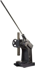 Dake - 2" Ram, 10" Throat Depth, 5 Ton Manual Arbor Press - 14-1/2" Max Work Height x 20" Max Work Width, Ratchet Leverage, 55:1 Leverage Ratio, 10" Base Width x 24" Base Depth - USA Tool & Supply