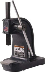 Dake - 1" Ram, 4-1/2" Throat Depth, 1-1/2 Ton Manual Arbor Press - 7-3/4" Max Work Height x 9" Max Work Width, Single Leverage, 32:1 Leverage Ratio, 6" Base Width x 15" Base Depth - USA Tool & Supply