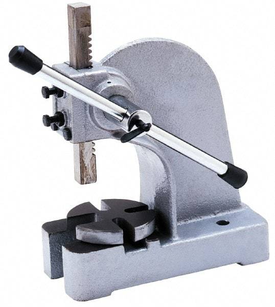 Interstate - 1-3/4" Ram, 6" Throat Depth, 3 Ton Manual Arbor Press - 12-1/2" Max Work Height x 12" Max Work Width, Single Leverage, 8" Base Width x 18" Base Depth - USA Tool & Supply