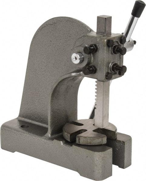 Interstate - 3/4" Ram, 3-1/4" Throat Depth, 1/2 Ton Manual Arbor Press - 4-1/2" Max Work Height x 6-1/2" Max Work Width, Single Leverage, 4" Base Width x 9-1/2" Base Depth - USA Tool & Supply