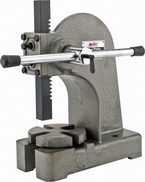 Interstate - 1" Ram, 4" Throat Depth, 1 Ton Manual Arbor Press - 5-1/4" Max Work Height x 8" Max Work Width, Single Leverage, 5" Base Width x 11" Base Depth - USA Tool & Supply