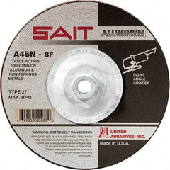 Sait - 46 Grit, 7" Wheel Diam, 1/4" Wheel Thickness, Type 27 Depressed Center Wheel - Aluminum Oxide, Resinoid Bond, N Hardness, 8,500 Max RPM, Compatible with Angle Grinder - USA Tool & Supply