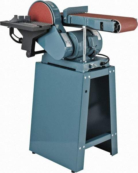 Enco - 48 Inch Long x 6 Inch Wide Belt, 9 Inch Diameter, Combination Sanding Machine - 1,350 Ft./min Belt Speed, 3/4 HP, Single Phase - USA Tool & Supply