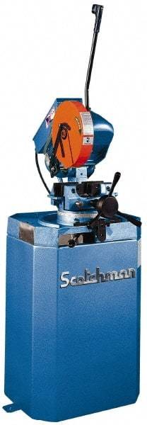 Scotchman - 2 Cutting Speeds, 10-3/4" Blade Diam, Cold Saw - 30 & 60 RPM Blade Speed, Floor Machine, 3 Phase, Compatible with Ferrous Material - USA Tool & Supply