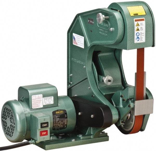 Burr King - 60 Inch Long x 1-1/2 and 2 Inch Wide Belt Grinder - 1.5 hp, 120 Volts, Vertical Belt, 8,000 Ft. per Min Belt Speed - USA Tool & Supply