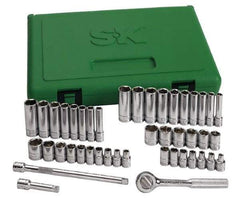 SK - 44 Piece 1/4" Drive Standard Deep Socket Set - 6 Points, 3/16 to 9/16", 4 to 15mm, Inch/Metric Measurement Standard - USA Tool & Supply