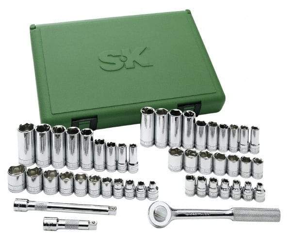 SK - 47 Piece 3/8" Drive Deep Well Socket Set - 6 Points, 1/4" to 7/8" (6mm to 19mm) Range, Inch/Metric Measurement Standard - USA Tool & Supply