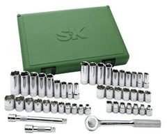 SK - 47 Piece 3/8" Drive Deep Well Socket Set - 6 Points, 1/4" to 7/8" (6mm to 19mm) Range, Inch/Metric Measurement Standard - USA Tool & Supply