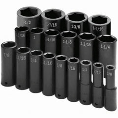 SK - 1/2" Drive Deep Impact Socket Set - 3/8 to 1-1/2", Inch Measurement Standard - USA Tool & Supply