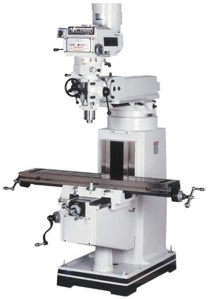 Vectrax - 10" Table Width x 54" Table Length, Variable Speed Pulley Control, 3 Phase Knee Milling Machine - R8 Spindle Taper, 5 hp - USA Tool & Supply