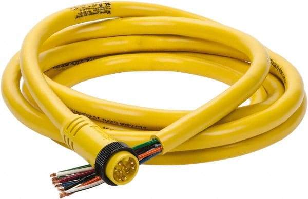 Brad Harrison - 7 Amp, Male Straight to Pigtail Cordset Sensor and Receptacle - 600 Volt, 3.66m Cable Length, IP67 Ingress Rating - USA Tool & Supply