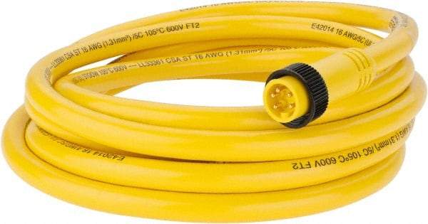 Brad Harrison - 8 Amp, Male Straight to Pigtail Cordset Sensor and Receptacle - 600 Volt, 3.66m Cable Length, IP67 Ingress Rating - USA Tool & Supply