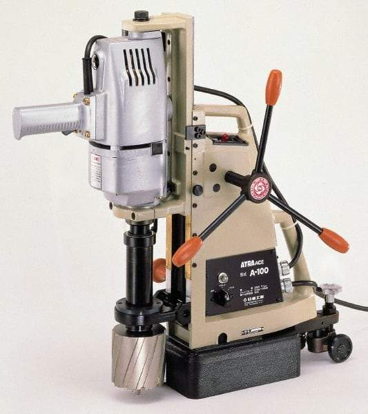 Nitto Kohki - 1-1/4" Chuck, 3" Travel, Portable Magnetic Drill Press - 330 RPM, 7.4 Amps, 2.5 hp, 1600 Watts, 230 Volts - USA Tool & Supply