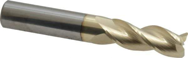 Accupro - 3/8", 3 Flute, Single End, Solid Carbide, 0.03" Corner Radius End Mill - 2-1/2" OAL, 37° Helix, Right Hand Flute, 1" LOC, Right Hand Cut - USA Tool & Supply