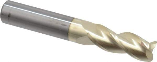 Accupro - 3/8", 3 Flute, Single End, Solid Carbide, 0.045" Corner Radius End Mill - 2-1/2" OAL, 37° Helix, Right Hand Flute, 1" LOC, Right Hand Cut - USA Tool & Supply