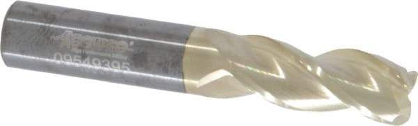 Accupro - 1/2", 3 Flute, Single End, Solid Carbide, 0.09" Corner Radius End Mill - 3" OAL, 37° Helix, Right Hand Flute, 1-1/4" LOC, Right Hand Cut - USA Tool & Supply