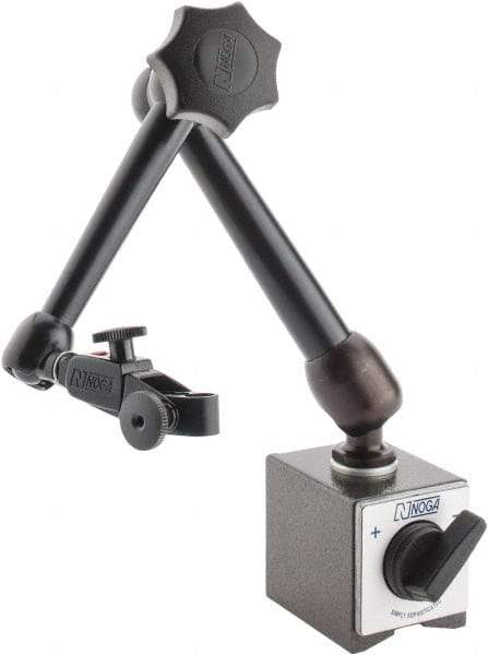 Noga - 175 Lb Magnetic Force, Fine Adjustment Indicator Positioner & Holder with Base - Articulated Arm, Rectangular Base, 55mm Base Height, 60mm Base Length, 50mm Base Width - USA Tool & Supply
