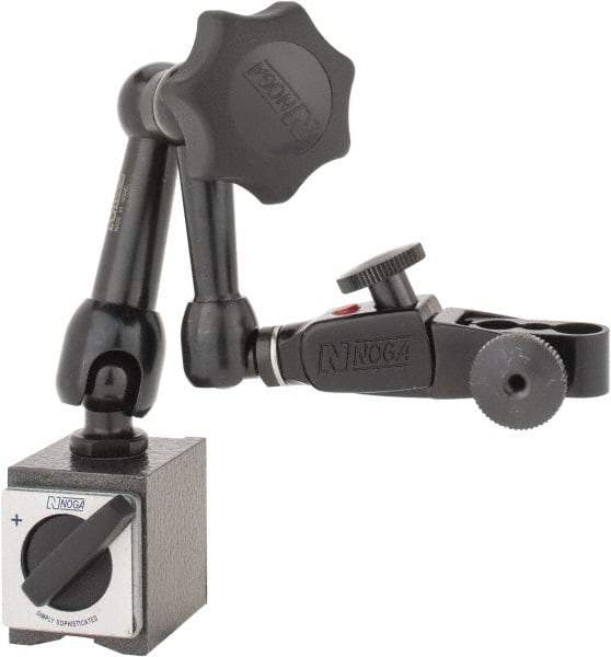 Noga - 70 Lb Magnetic Force, Fine Adjustment Indicator Positioner & Holder with Base - Articulated Arm, Rectangular Base, 35mm Base Height, 40mm Base Length, 30mm Base Width - USA Tool & Supply